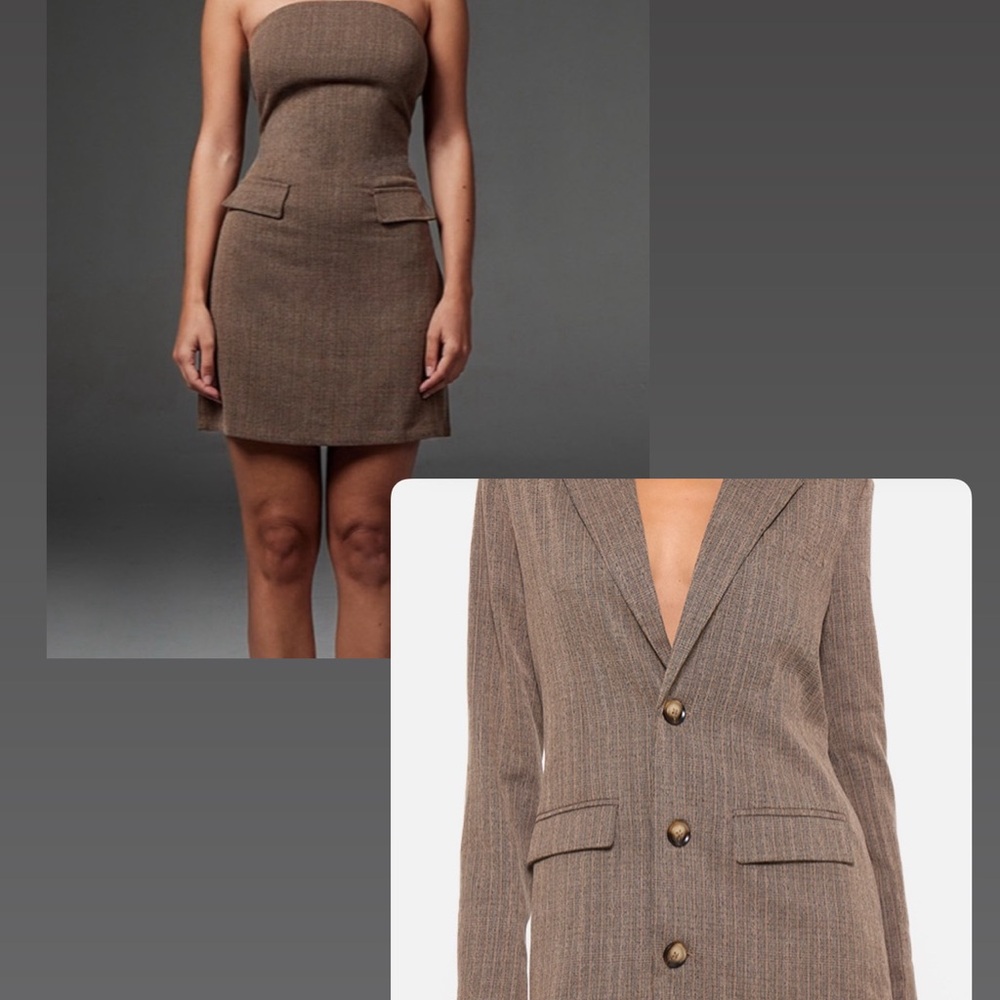 PrettyLittleThing Brown Strapless Dress and Blazer Set